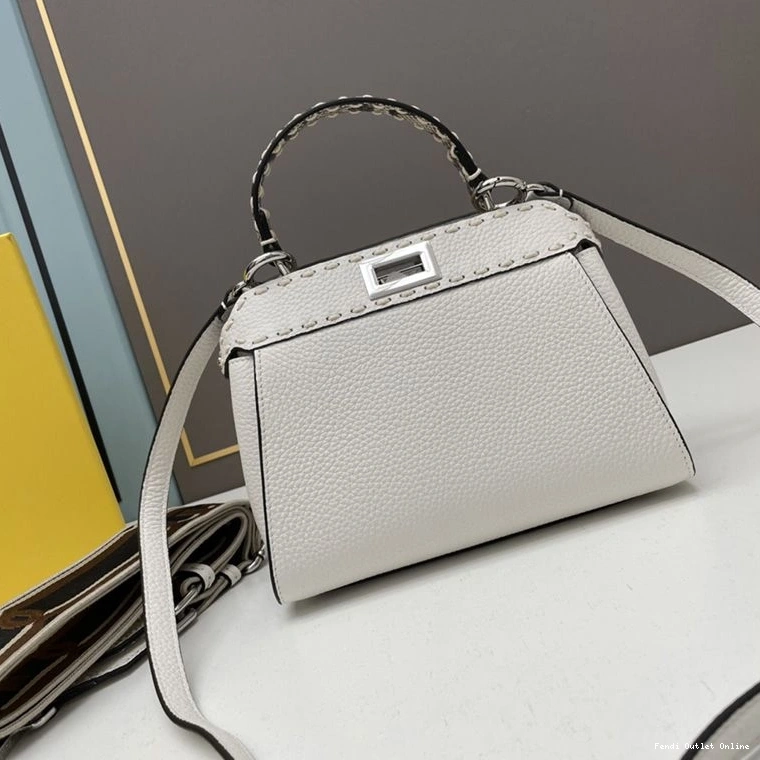 Cheap Calf Mini Peekaboo Fendi Bag Stitching In White Iconic Leather 0803